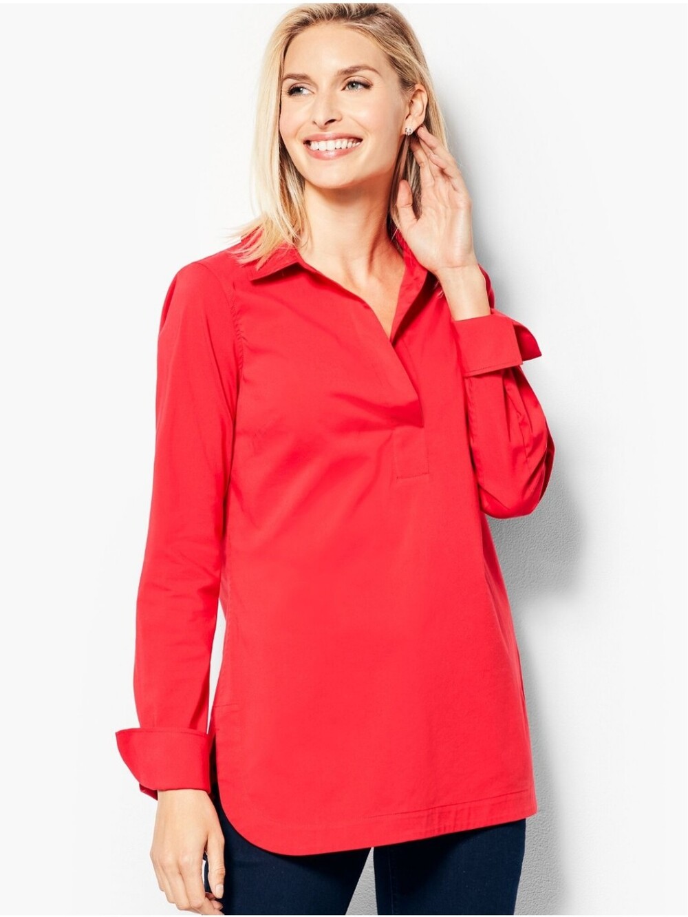 Talbots Poplin Tunic Top in Red